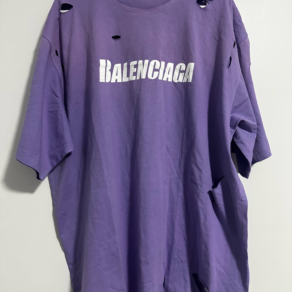 Balenciaga Violet Distressed Short Sleeve Tee